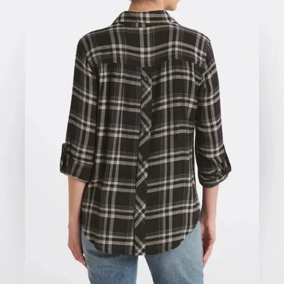 Cosmic Blue Love Maci Relaxed Plaid Top Women's Size L - Picture 3 of 10